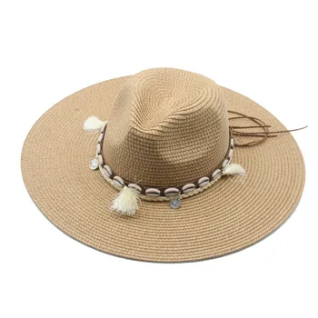Pălării panama femei bărbați trupa centura de vest cowboy pălării de paie de culoare kaki, bej cafea mare refuz 11cm protectie solara plaja paie femei pălării