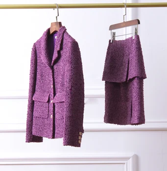 2021 Violet două bucata set pentru femei fusta supradimensionat personalizate sacou de tweed plus dimensiune 3XL 5XL 6XL pentru femei costum de birou conjuntos de mujer
