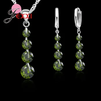 New Sosire Romantic Argint 925 Link-Ul Lanț Cu Pandantiv De Cristal Bijuterii Set Pentru Femei Cravată Nunta Bijuterii Set