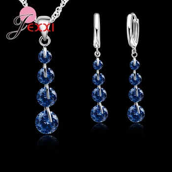 New Sosire Romantic Argint 925 Link-Ul Lanț Cu Pandantiv De Cristal Bijuterii Set Pentru Femei Cravată Nunta Bijuterii Set