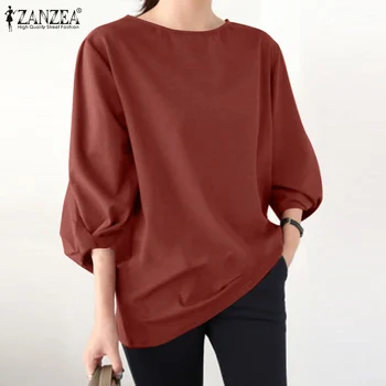 Vintage Solid Topuri Femei Puf Bluze cu Maneca ZANZEA 2021 Casual de Bază Tunica de Vara de sex Feminin O de Gât Blusas Combinezon