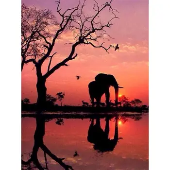 GATYZTORY Cadru de Bricolaj, Pictura De Numere Elefant Animal Handpainted Cadou de Panza de Colorat Decor de Perete 60×75 cm