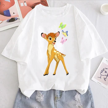 Bambi, Flori, Haine Disney Voga Desene Animate Print T Camasa Pentru Femei De Vara Cu Maneci Scurte Topuri Kawaii Estetice Casual Tricou Femme