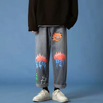 Blugi Noi Femeile Harajuku Om Blugi Model De Desen Animat De Imprimare Blugi Vintage Graffiti Blugi Largi Cu Talie Înaltă Largi Picior Pantaloni De Bumbac