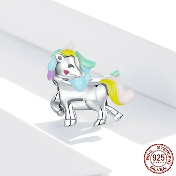 Real Argint 925 Fantezie Unicorn Animale Cai Farmec pentru Original 3mm Bratara&Brățară Email Margele de Metal ZSCC331500