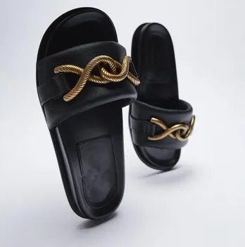 Pantofi Femei Papuci aer liber Pantofle Slide-uri de culoare Bej cu Toc Sandale Nit Plat 2021 Negru Moale de Vară de Bază PU Roma Catarama Curea