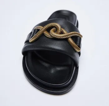 Pantofi Femei Papuci aer liber Pantofle Slide-uri de culoare Bej cu Toc Sandale Nit Plat 2021 Negru Moale de Vară de Bază PU Roma Catarama Curea
