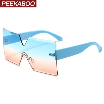 Peekaboo supradimensionat ochelari de soare patrati fără ramă bărbați gradient lens-o singură bucată doamnelor ochelari de soare vintage mare uv400 verde albastru portocaliu