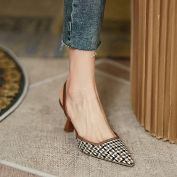 2021 Pantofi de Vara pentru Femei Subliniat de la Picior Toc Subțire franceză bombeu Sandale Femei din Bumbac cu Toc Sandale pentru Femei