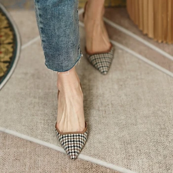 2021 Pantofi de Vara pentru Femei Subliniat de la Picior Toc Subțire franceză bombeu Sandale Femei din Bumbac cu Toc Sandale pentru Femei