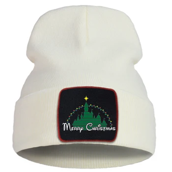 Moda Crăciun Fericit Temă De Imprimare Barbati Tricotate Pălării Cotoon Cald Iarnă Hat Pentru Fata Culoare Solidă Simplu Femei De Toamnă Cap