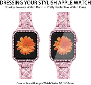 Trupa ceas+cutie de Sticla Pentru Apple Watch Band 38mm 40mm 42mm 44mm Femei Brățară cu Diamante Curea Pentru iWatch SE Seria 6 5 4 3 2 1