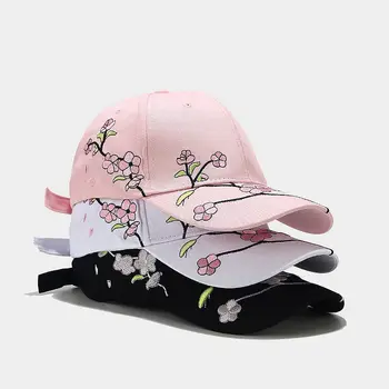 2021 Moda Bărbați Și Femei Broderii Florale Pălărie Pălărie De Soare Șapcă De Baseball Tipărite Peach Blossom De Vară Șapcă De Baseball Capac