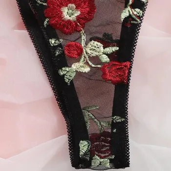 Broderie Lenjerie Sexy Flori Doamnelor Sutien de Dantelă G-string Set de Ispită Transparent Lenjerie de corp Lenjerie Erotica Mujer Sleepwear