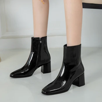 Dropshipping Toamna Femei Piața De Moda Tocuri Inalte Zapatos De Mujer Alb Pantofi Din Piele Glezna Cizme Negre Femeie Cu Fermoar