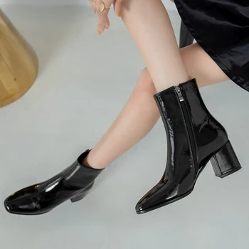 Dropshipping Toamna Femei Piața De Moda Tocuri Inalte Zapatos De Mujer Alb Pantofi Din Piele Glezna Cizme Negre Femeie Cu Fermoar