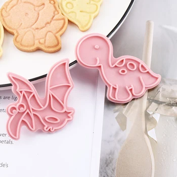 6Pcs/set Dinozaur Forma Tăietori Cookie Plastic de Desene animate 3D Pressable Biscuit Mucegai Cookie Timbru de Bucătărie, produse de Patiserie de Copt Bakeware