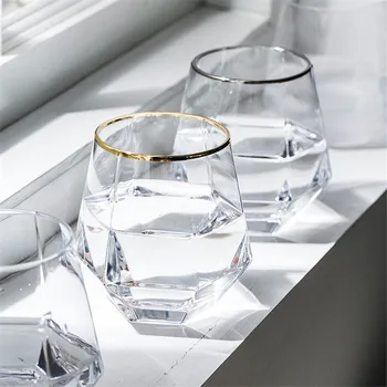 Cana de sticla Creative Cristal de Diamant Cana cana de cafea de Aur Pictat Șase Tivita de Sticlă, de uz Casnic Transparent Suc de Lapte, Pahare de Băut