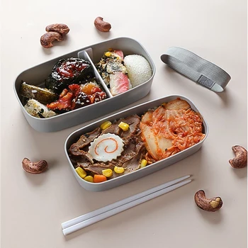 Microwavable 2 Layer Lunch Box With Compartments Leakproof Bento Box Insulated Food Container With Chopsticks