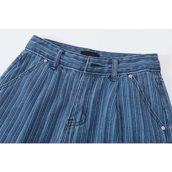 Streetwear Epocă Talie Mare Stripe Straight Denim Pantaloni Femei 2021 Noua Moda de Vara Albastru Blugi Largi Picior de Cauzalitate Doamna Pant