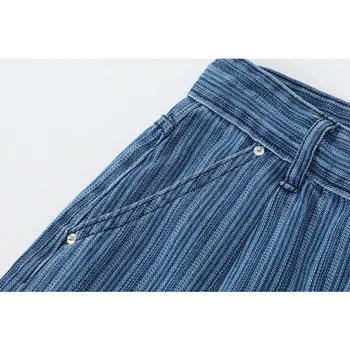 Streetwear Epocă Talie Mare Stripe Straight Denim Pantaloni Femei 2021 Noua Moda de Vara Albastru Blugi Largi Picior de Cauzalitate Doamna Pant