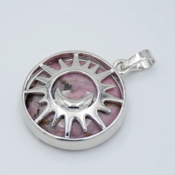 Soarele formă Luna Piatră Naturală Pandantive Reiki de Vindecare Violet Alb, roz de Cristal de Cuarț Margele Colier Femei Bărbați Bijuterii