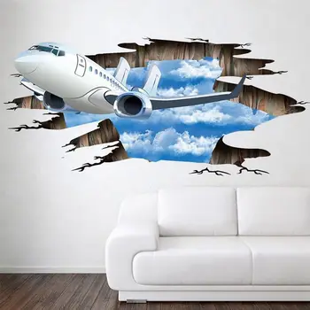 Mare lucru 3D Flux Etaj Autocolant Perete Amovibil Murală Decalcomanii de Vinil Arta Living Decorul Camerei (Avion)