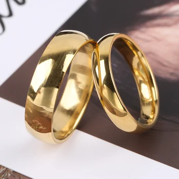 Stil De Moda Simplu Netede Din Oțel Inoxidabil Inele Clasice De Culoare De Aur Inele De Cuplu Pentru Femei Și Bărbați Nunta Logodna Bijuterii