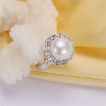 Runda a opta-petale de flori 10-11mm natural de apă dulce pearl inel pentru femei, cadou, 925 de argint sterlină femei bijuterii inel reglabil