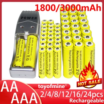 2/4/8/12/16/24buc AA 3000mAh + AAA 1800mAh Baterie Reîncărcabilă 1.2 V Galben + Încărcător USB
