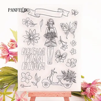 PANFELOU 11x15cm fată flori Transparente din Cauciuc Siliconic Clar Timbre de desene animate pentru Scrapbooking/DIY Paști album de nunta