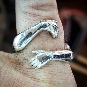 Noi Gotic Îmbrățișare Sculptate Mâini Inele Pentru Femei Barbatii Iubesc Pentru Totdeauna Deschis Reglabil Ring Inele De Cuplu Romantic Petrecere Bijuterii Anillos