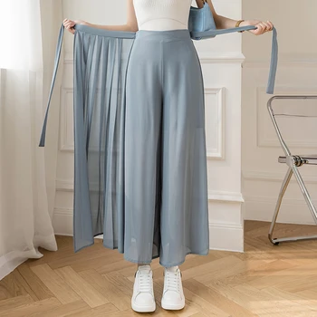 2021 Primavara-Vara Moda Plisata Femei Pantaloni Largi Picior Fusta Șifon Mare Elastic Talie Vrac Rochie Pantaloni Pentru Femei