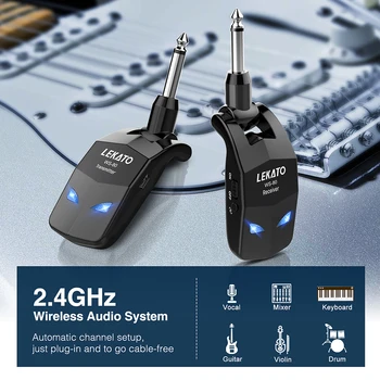 LEKATO 2.4 GHz Chitara Sistem fără Fir Transmițător Receptor Wireless de Chitara Bass Sistem Built-In baterie Reîncărcabilă Chitara Transmițător