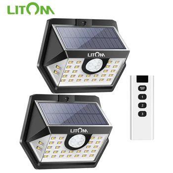 2 BUC LITOM Solar Senzor de Mișcare Lumini de Perete cu Telecomanda IP67 rezistent la apă în aer liber fără Fir de Securitate Lampe Solaire Exterieur