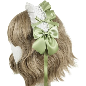 Japoneze Lolita Dulce Bentita de Culoare de Contrast Ciufulit Dantelă Panglică Arc Hairband cu Agrafe Anime Menajera Frizură