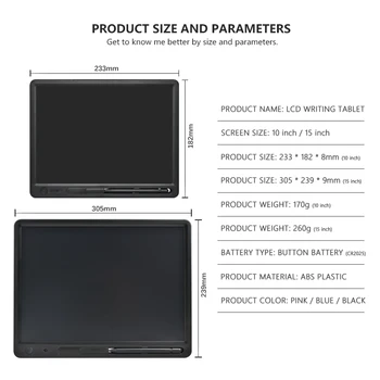10 și 15 Inch Wide LCD de Dimensiuni tăbliță de Scris Electronice Grafic Pad Birou Memo Placi Adulți Business Notebook Copii Desen Jucarii