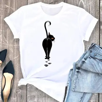 Femei Haine Pisica Amuzant Doamnelor 2021 Drăguț desen Animat de Moda cu Maneci Scurte de Vară de Imprimare Tricou Femei Tee Top Graphic T-shirt