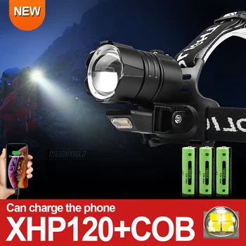 Newst LED Far XHP120 COB Far Puternic Reîncărcabilă usb Cap lanterna Lanterna 18650 de Vânătoare Portabil XHP90 LED-uri Lanterna