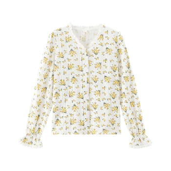 INMAN 2021 Primăvară New Sosire Florale Camasa Maneca Lunga Dantela Vintage V-Neck Interior Bluze Femei Bluza