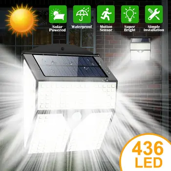 436 Led Lumina Solara în aer Liber Solare Lampă cu Senzor de Mișcare PIR, Lumini de Stradă rezistent la apa Alimentat cu energie Solară a Soarelui de Grădină Decorativ