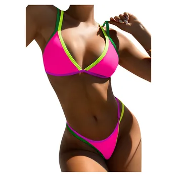 3 Culoare Curea cu Nervuri V Forma de Bikini 2021 Costume de baie Femei costume de Baie Femei Doua piese Bikini set Cut High face baie Costum de Baie
