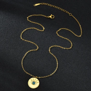 De Moda De Aur Rotund Colier Pentru Femei Bohemia Din Oțel Inoxidabil Ochii Lanț Lung Monedă Pandantiv Cravată Colier Bijuterii