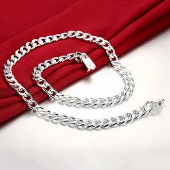 Fierbinte farmecul Argint 925 Bratari colier set de Bijuterii pentru bărbați clasice 10MM Patrati Lanț 20/22/24 inch Petrecere de Moda Cadou