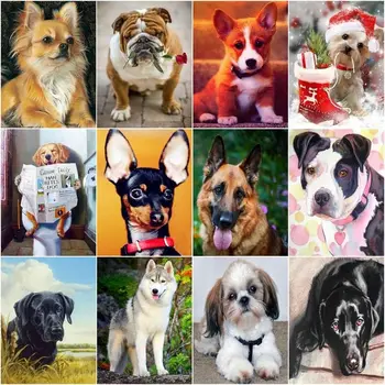GATYZTORY Pictură în Ulei De Numărul Câine Animal de Desen Pe Panza Imaginea DIY Cadou Kit de Arta de Perete pictat manual Decorațiuni interioare