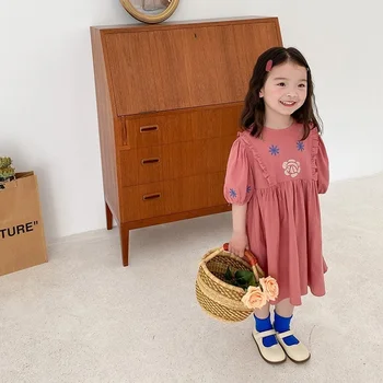 Fete Rochie 2021 Noi de Vara coreeană de Moda pentru Copii Haine Copilul Broderie Puff Maneca Rochie de Printesa
