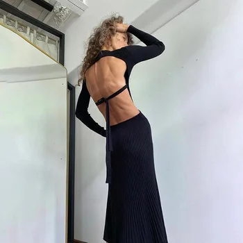 2020 Nou pentru Femei îmbrăcăminte de noapte Largi Tricotate Rochii Sexy Club de Noapte Backless Nedefinit O-gât Pulover Femeie Tinuta Casual Acasă Budi