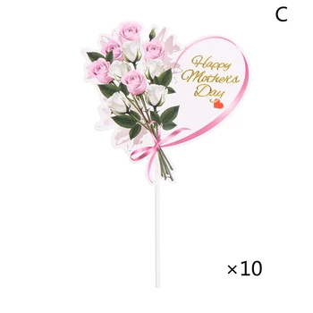 Hot Nou 10buc Mamei lui Happy Day Cake Topper Inima Roz Floare Trandafir Iarba Decor pentru Mama Cadou Prajitura Desert Consumabile