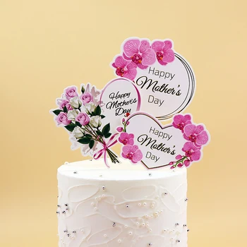 Hot Nou 10buc Mamei lui Happy Day Cake Topper Inima Roz Floare Trandafir Iarba Decor pentru Mama Cadou Prajitura Desert Consumabile