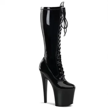 8 inch cizme cu toc pentru femei, 20 cm toc cu fermoar open-top model de pantofi, mid boot, model sexy scenă și cizme genunchi